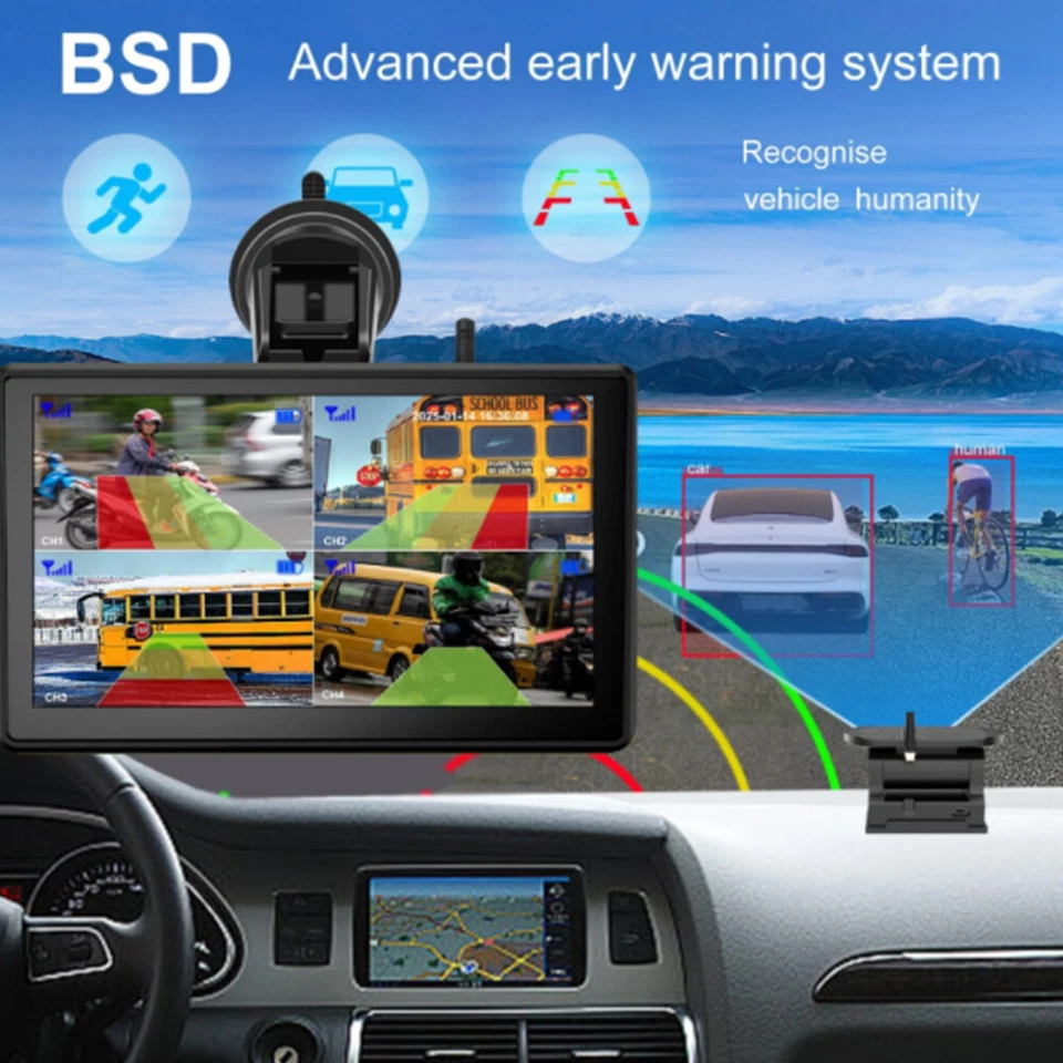 7" DVR Wireless BSD Monitor 2x Magnetic Solar Backup Camera For Caravan Truck RV - Image 3 of 4