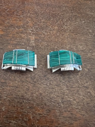 Native American Navajo Green Malachite Inlay Watch Tips Large Stunning  # F - Picture 5 of 9