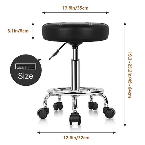 Adjustable Rolling Stool PU Leather Swivel Chair Drafting Shop Salon W/ Wheels - Picture 4 of 7
