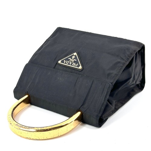 PRADA Hand Bag Nylon Metal Handle Black Authentic - Picture 8 of 24