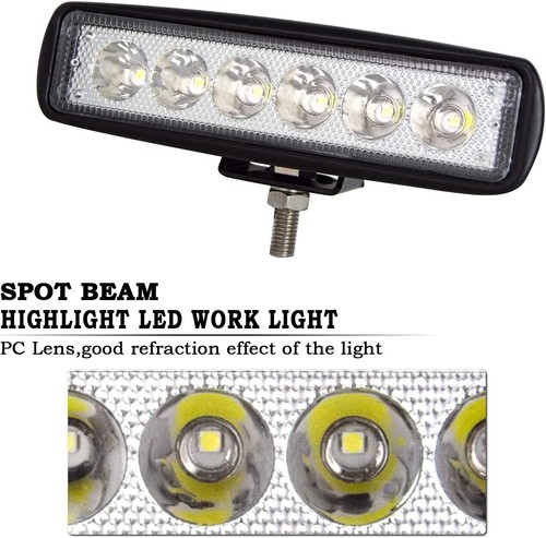 Foco Barra LED para Coche 18 Vatios 6 LED 12V Luz Fría 6000° K Faro Jeep 2pz - Imagen 4 de 6