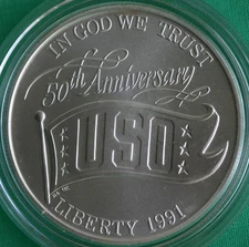 1991 D BU USO Silver Dollar Commemorative Coin ONLY UNCIRCULATED $1 No Box