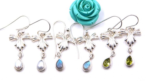 925 Sterling Silver Natural Peridot Pearl Labradorite Stone Earring For Gift's - Picture 3 of 9