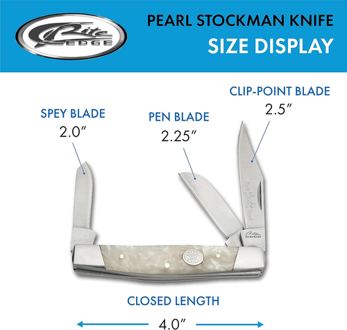 Rite Edge Pearl Stockman Knife, White, Large - Picture 3 of 12