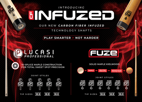 Lucasi Hybrid & FUZE Pool Cue Shaft, Kamui Tip, Carbon Core, Uni-Loc & Radial - Picture 2 of 49