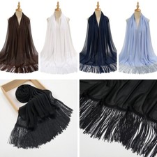 Women's Chiffon Scarves Tassels Ladies Turban Hijabs Headscarf Wraps 5 Colors