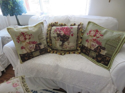 Copricuscino stile Aubusson Petite Point punto ago vittoriano floreale ROSA E ORO - Foto 17 di 17
