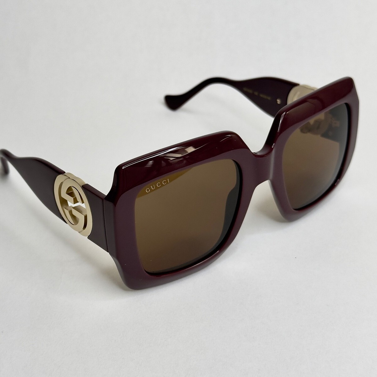 GUCCI 1022 Brown Red 002 GG Gold Logo Chunky Sunglasses  display picture 2