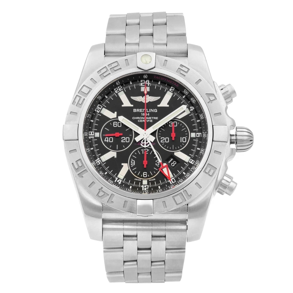 Breitling Chronomat GMT Stainless Steel Black Dial Mens Watch AB041210/BB48-384A