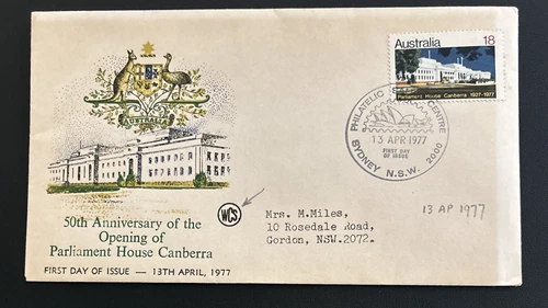 Australia FDC WCS 1977 50th Anniversary of the Opening of Parliament House Canbe