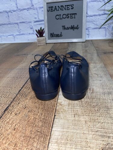 J. Crew | Soft Navy Blue Leather Lace Wrap Up Leg Pointed-toe Flats Size 9.5 - Picture 5 of 10