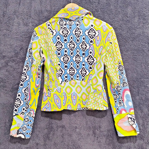 Jeans de Christian Lacroix Bright Patterned Denim Jacket Size 42 Vintage - Picture 2 of 10
