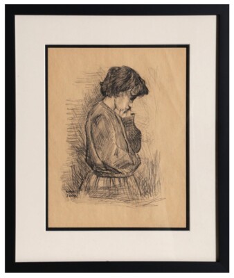 Raphael Soyer - ''Pensive Woman In Dress'', circa 1950, 19.5'' x 16'' w/ frame