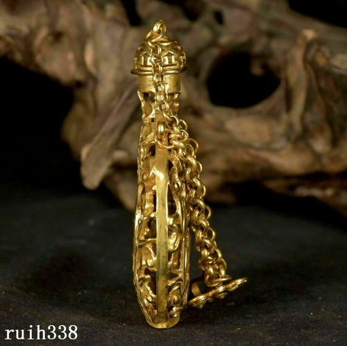 Bolsa de perfume hueca tallada a mano de cobre puro dorado de 3,8" China - Imagen 4 de 6