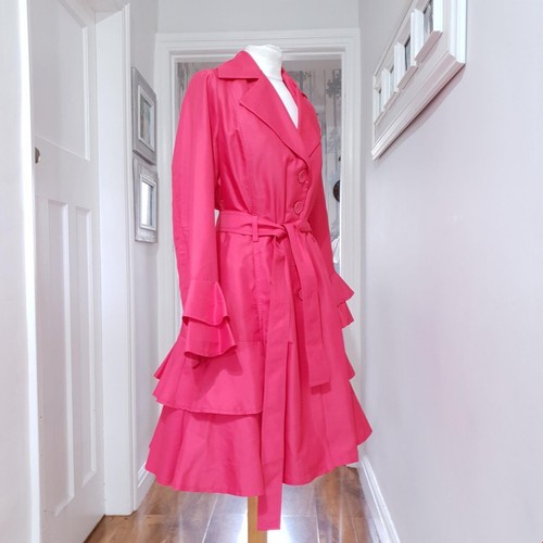 12 Per Una Pink Belted Mac Jacket Trench Coat Event Occasion Ruffle Frill - Picture 2 of 5