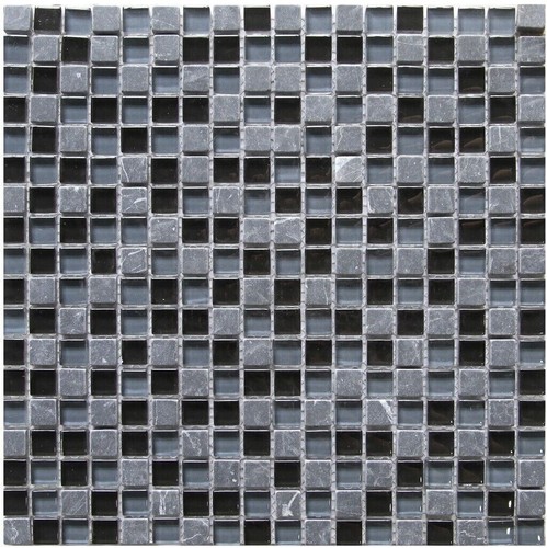 Mosaic Wall Tile Barya Black & Blue Glass Natural Stone Kitchen 300mm x 300mm - Picture 2 of 5