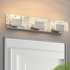 LED Bathroom Vanity Light: 24 Inch Brushed Nickel 3-Lights Smoke Design 3000K