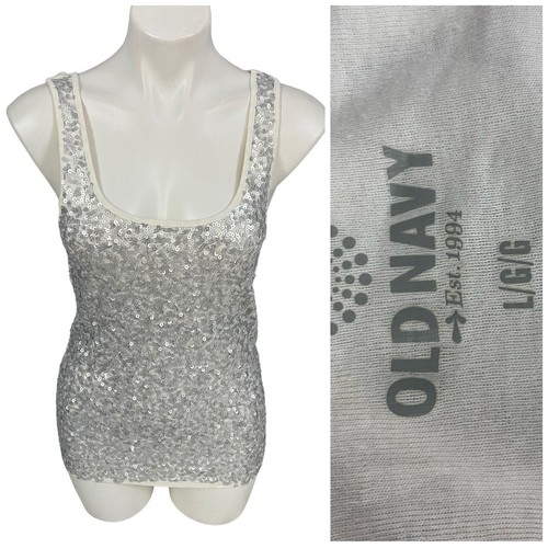 Old Navy Tank Top Womens Large Silver Sequin Party Shirt Work Office Casual Date