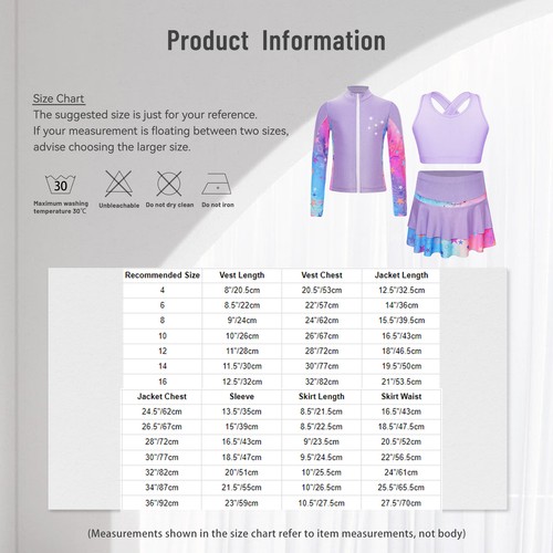 Kids Girls Tracksuits Jacket Sets Shiny Outfits Rhinestone Vest Dance Skirt - Picture 7 of 58