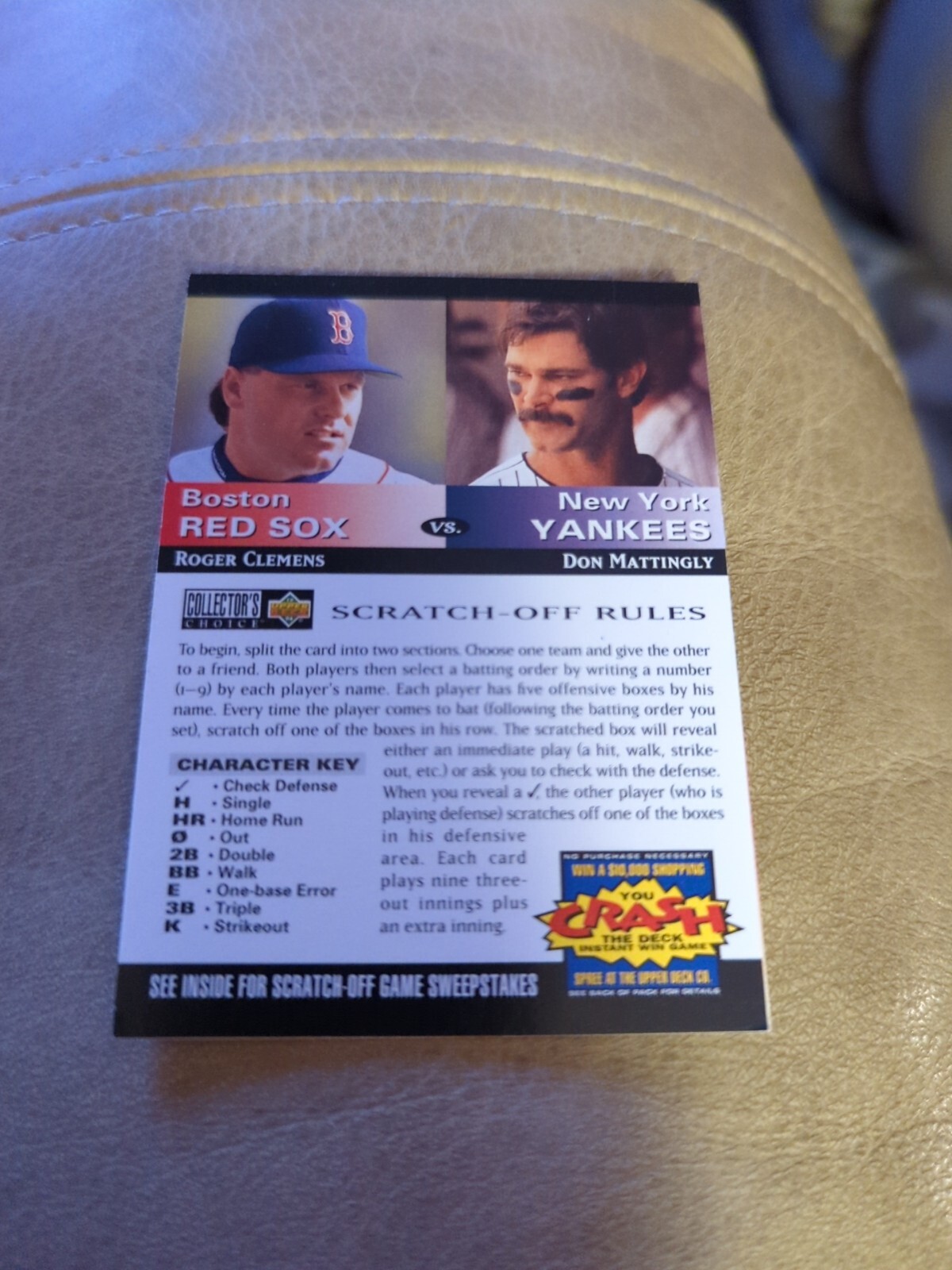 1994 Upper Deck Collector’s Choice Roger Clemens &Don Mattingly Scratch-Off Card