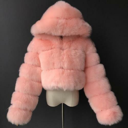 Women's Faux Fox Fur Splicing Coat Hooded Short Jacket Warm Long sleeve Winter L - Bild 4 von 44