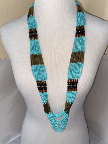 Turquoise Color Necklace, Multi-Layer, Multi-Color, Seedbeads - Picture 1 of 6