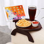 Couch Arm Table, Bamboo round Sofa Clip on Tray with 360° Phone Holder,Foldable 