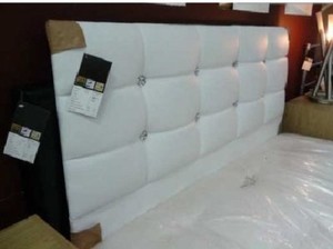 White Faux Leather Crystal Diamante Headboard To Fit A 4ft6 Double Bed 7860000000119 Faux Leather Crystal Diamante Headboard, White Faux Leather Double Bed Headboard