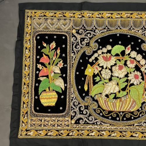 Burmese Kalaga Jeweled Hand Embroidered Tapestry Flowers 56" x 38.5" Charity FS - Picture 7 of 9