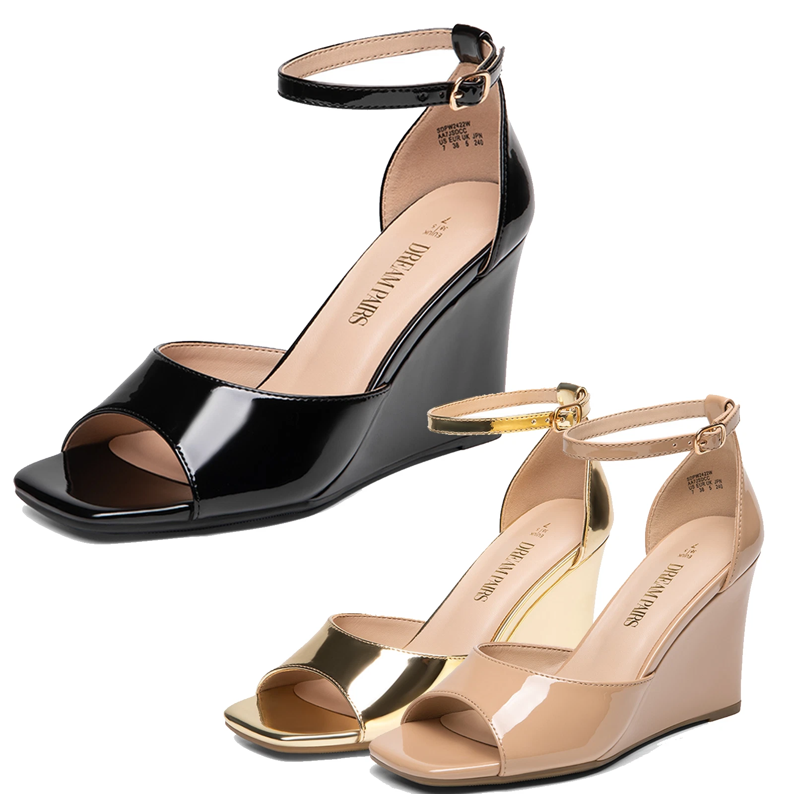 Women Wedges Sandals Ankle Straps Square Open Toe Casual Walking Sandals