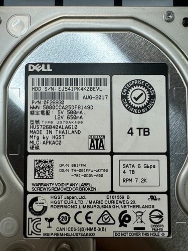 DELL 61FFW HUS726040ALA610 0F26930 4TB 7.2K RPM 128MB 6 Gb/s SATA 3.5" HDD - Picture 4 of 8