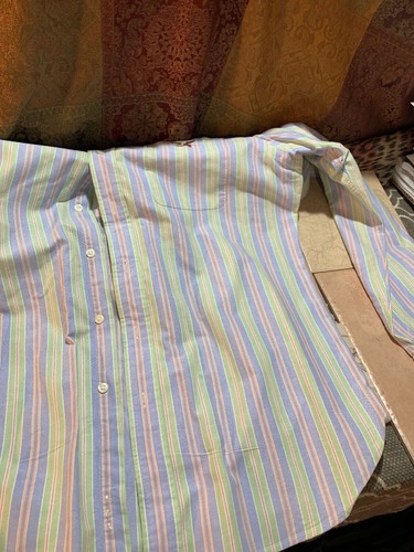 American Living Mens Sz Medium Blue Green Multi Striped Button Up LS - Picture 5 of 11