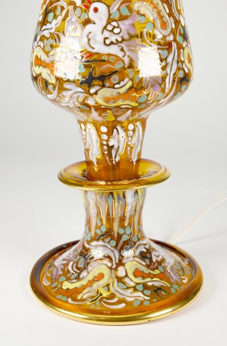 Vintage Spanish Table Lamp Amber Glass Hand Painted Enamel Gold Cire Royo Moser - Picture 5 of 11