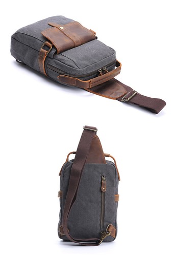 Borsa imbracatura in vera pelle tela zaino zaino zaino confezione petto vintage - Foto 4 di 13