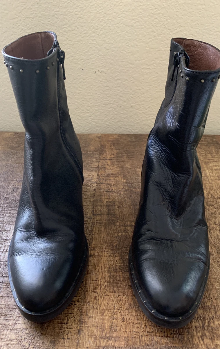 Hispanitas Boots Women Size 38 Leather Black Ankle Block Heels