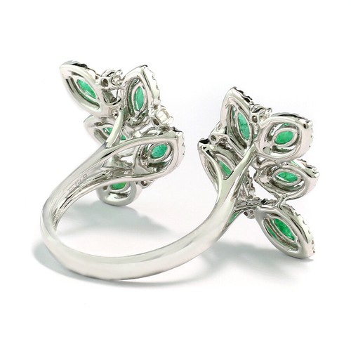 Smaragd Brillant Ring schwebende Form Doppel-Finger 750er Weißgold Smaragdgrün - Picture 3 of 4