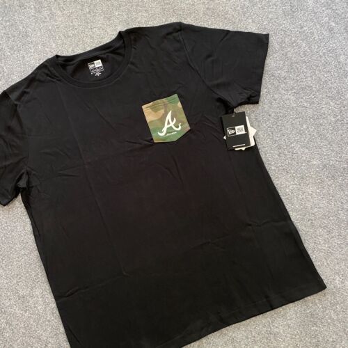 Atlanta Braves New Era Camo Pocket T-Shirt Adult X-Large Black MLB Baseball NWT - Picture 3 of 19