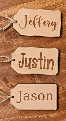 SET OF 3 Personalized Laser Engraved Birch Name Tags for Stockings or Gifts - Picture 3 of 3