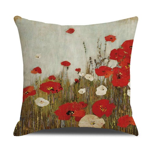 18" Vintage Flowers Pillow Covers Rustic Orange Yellow Poppy Floral Cushion Case - Picture 34 of 39