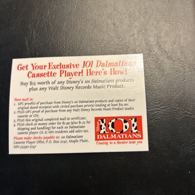 Jb10b 101 Dalmatians 1996 Skybox Cassette Player Offer Card