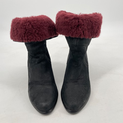 UGG women's 7.5 Layna Shearling Lined Foldable Cuff Heeled Boots Black burgundy - Picture 9 of 10