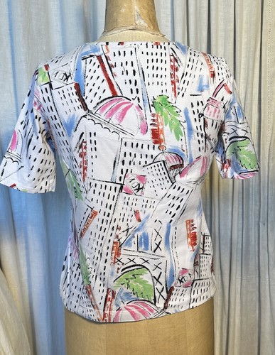 Chicos Womens Cotton Blend Jersey City Print T-Shirt Sz 0 Pre-owned - Picture 4 of 9