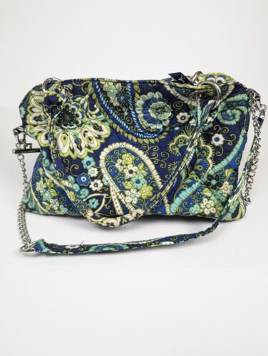 Sac à main bandoulière Vera Bradley Rhythm & Blues bleu vert cachemire chaîne argent