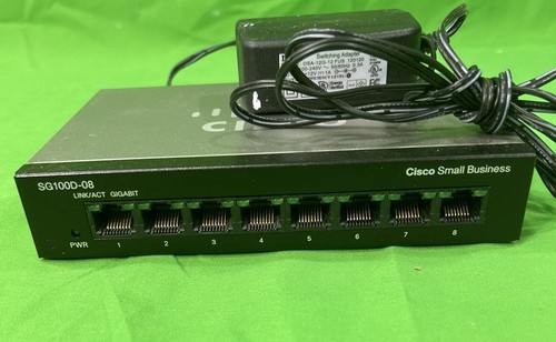 Cisco SG100D-08 8-portowy przełącznik gigabitowy Ethernet dla małych firm z zasilaczem