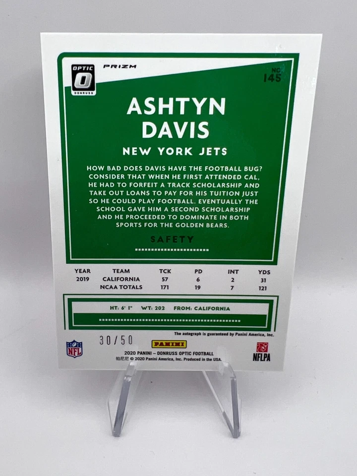 Ashtyn Davis - 2020 Donruss Optic Rookie #145 Red Prizm Auto /50 NY Jets RC SP - Image 3 of 4