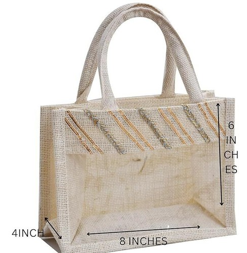 Pack de 6 Bolsas Regalo Yute Bordadas Rayas Diagonales Favor Bolsas para Regalos De Devolución - Imagen 5 de 5