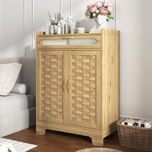 Coffee Bar Cabinet Buffet Sideboard With Drawer Shelf Barn Door Storage Cabinet - Picture 2 of 12