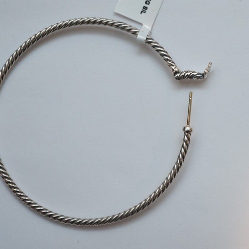 DAVID YURMAN New 2" Sterling Silver Cabled Large Hoop Earrings 14K Posts - Picture 6 of 9