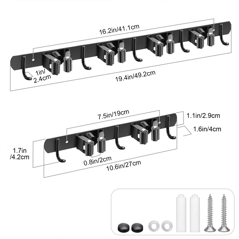 Broom Hanger Mop Holder Wall Mount Heavy Duty Garden Kitchen Tool Organizer Rack - Image 2 of 4