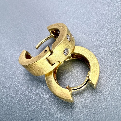 14K Yellow Gold 4.5 mm Wide Diamond .30ct TW Huggie Hoop Earrings 5.6 grams - Picture 2 of 19
